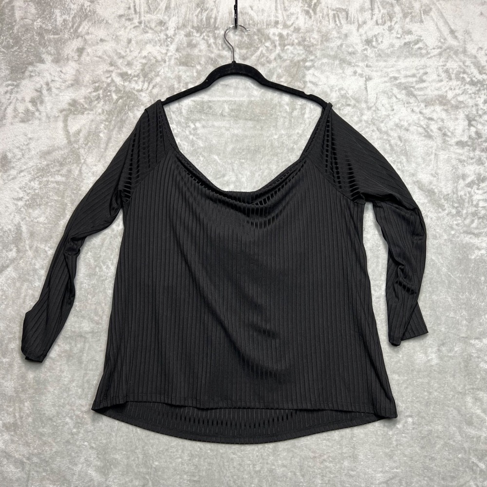 Eloquii Shirt Women's 18/20 Black Twist‎ Front Goth V-Neck Stretch - Picture 10 of 12